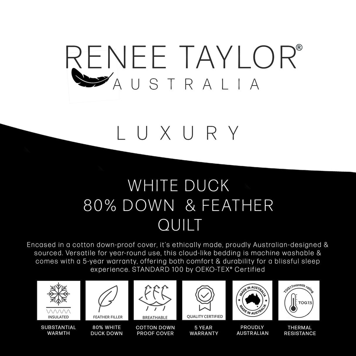 Made in Aus Luxury 80% White Duck Down and Feather Quilt by Renee Taylor