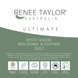 Made in Aus Luxury 80% White Goose Down and Feather Quilt by Renee Taylor | Premium 800-1800GSM Optiwarm Goose Duvet | 5 Sizes