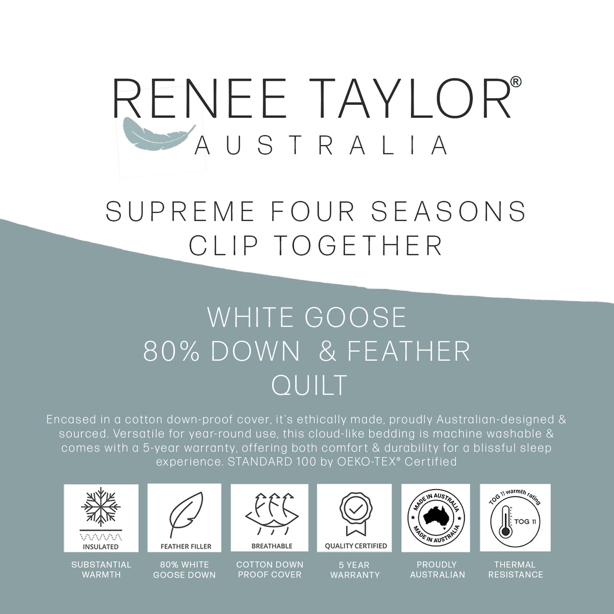 Made in AUS Four Seasons 80% White Goose Down and Feather Quilt Set by Renee Taylor | Set of Two Goose Duvets For All Year Round Comfort