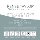 Made in AUS Four Seasons 80% White Goose Down and Feather Quilt Set by Renee Taylor | Set of Two Goose Duvets For All Year Round Comfort