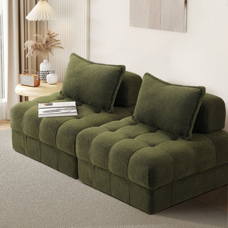 Amorio Verde Modular Sofa Lounge Set | Adjustable Armless Boucle Green Fabric Sofa Modular Lounge