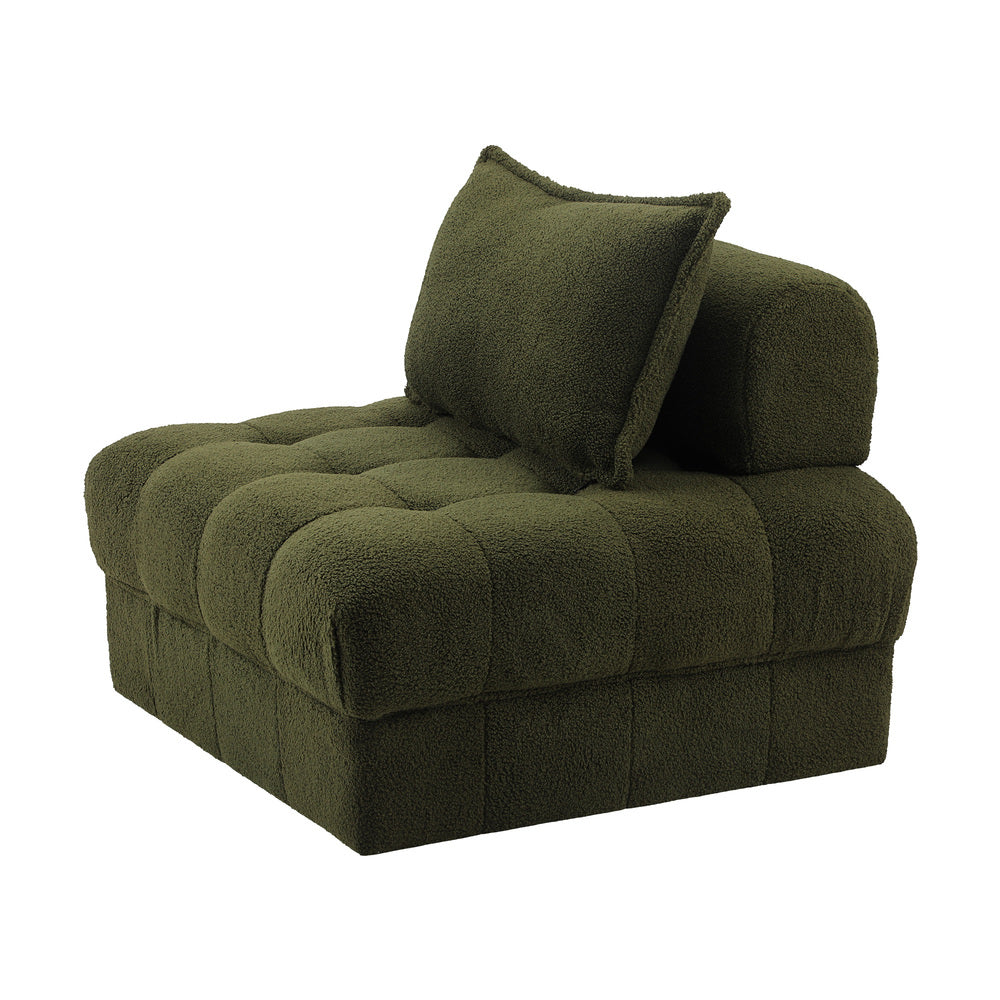 Amorio Verde Modular Sofa Lounge Set | Adjustable Armless Boucle Green Fabric Sofa Modular Lounge