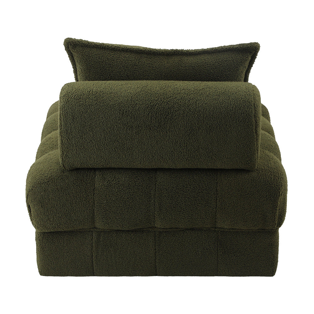 Amorio Verde Modular Sofa Lounge Set | Adjustable Armless Boucle Green Fabric Sofa Modular Lounge