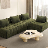 Amorio Verde Modular Sofa Lounge Set | Adjustable Armless Boucle Green Fabric Sofa Modular Lounge