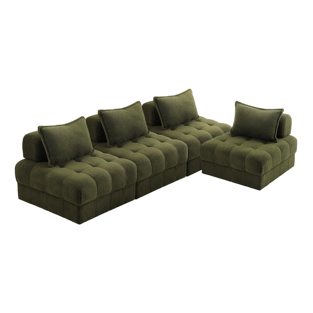 Amorio Verde Modular Sofa Lounge Set | Adjustable Armless Boucle Green Fabric Sofa Modular Lounge