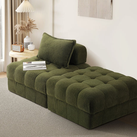 Valore Verde Modular Sofa Lounge Set | Adjustable Armless Boucle Green Fabric Sofa Modular Lounge