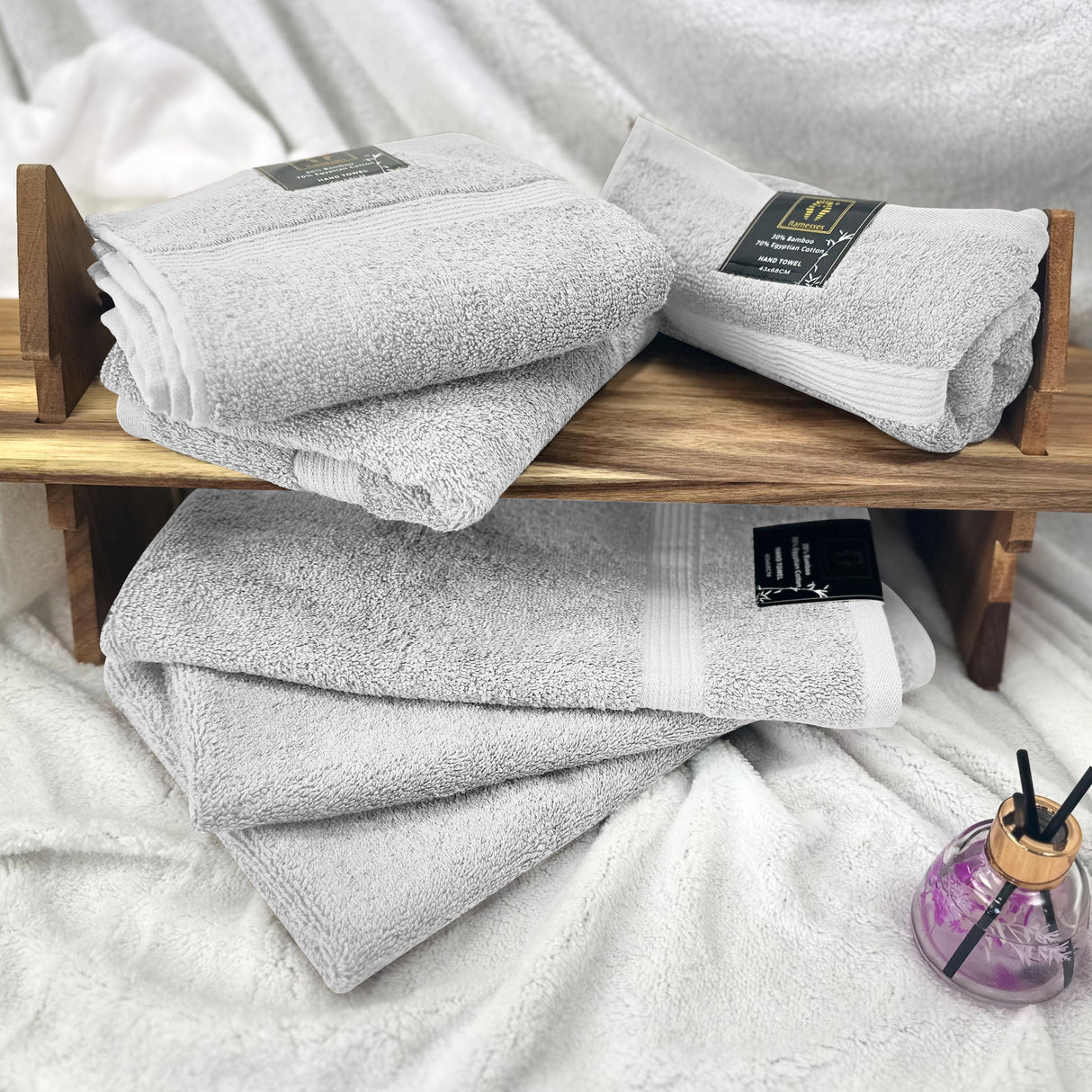 Ramesses Ultra Plush Bamboo Egyptian Cotton 6 Piece Hand Towel Set | Hotel Quality Antibacterial 600GSM 6pc Hand Towels Set | 7 Colours