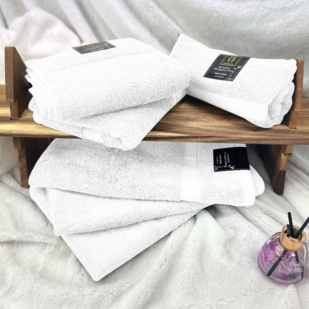 Ramesses Ultra Plush Bamboo Egyptian Cotton 6 Piece Hand Towel Set | Hotel Quality Antibacterial 600GSM 6pc Hand Towels Set | 7 Colours