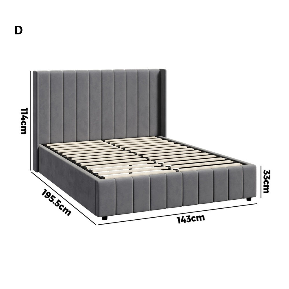 Allure Premium Grey Soft Velvet Fabric Gas Lift Storage Bed | Two In One Bed and Storage Combo Bed Frame | 4 Sizes