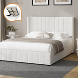 Allure Royale Boucle Fabric Gas Lift Storage Bed | Two In One Bed and Storage Combo Bed Frame in Boucle White | 4 Sizes