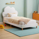 Princess Sierra Cloud Style Bed Frame | Single Size Kids White Soft Touch PU Leather Bed