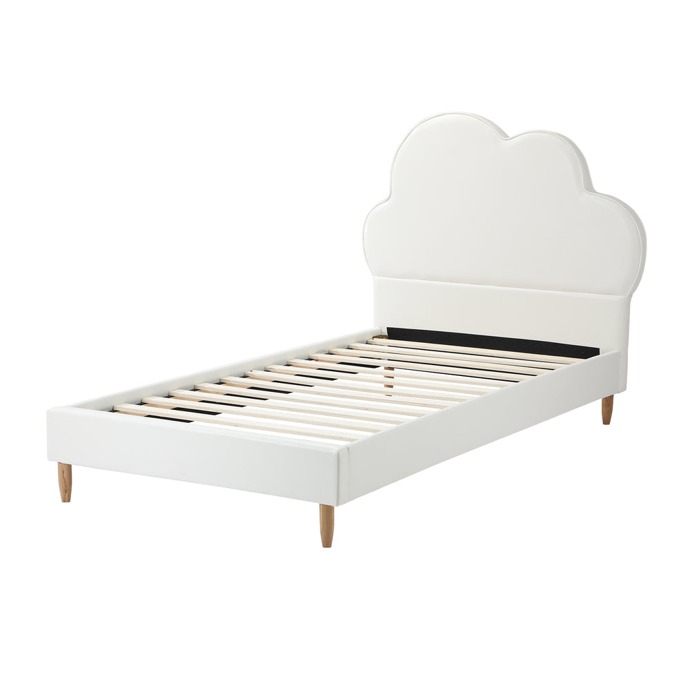 Princess Sierra Cloud Style Bed Frame | Single Size Kids White Soft Touch PU Leather Bed