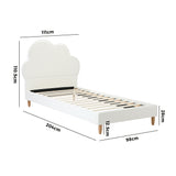 Princess Sierra Cloud Style Bed Frame | Single Size Kids White Soft Touch PU Leather Bed