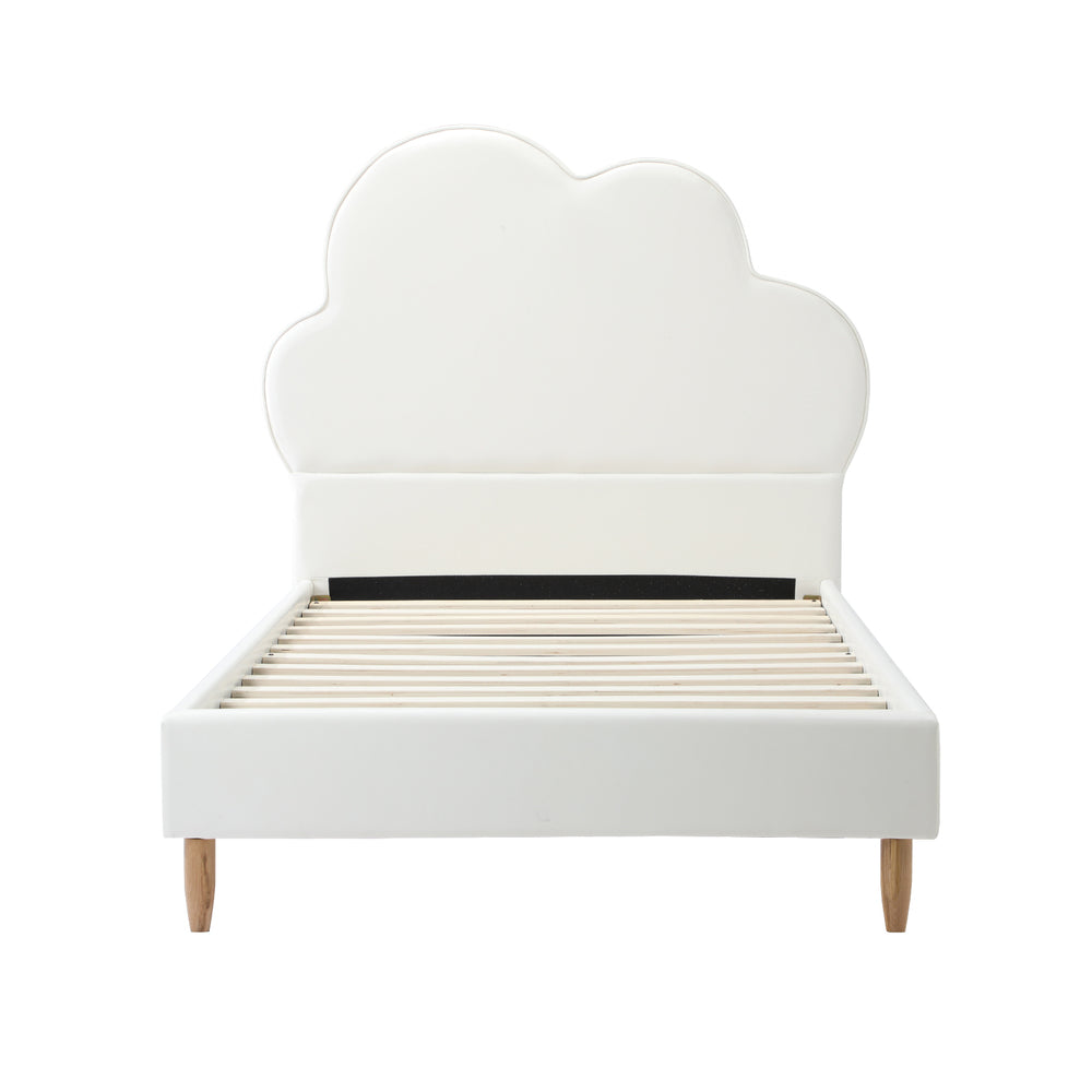 Princess Sierra Cloud Style Bed Frame | Single Size Kids White Soft Touch PU Leather Bed