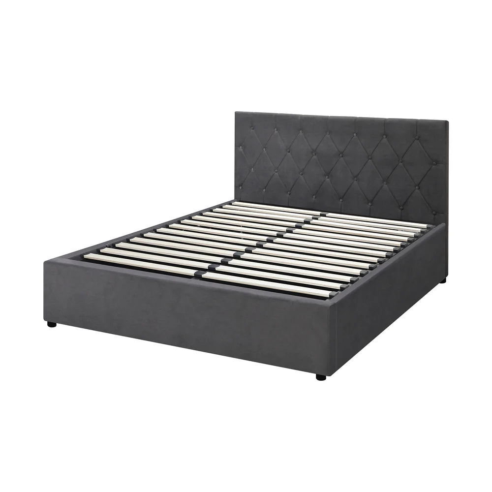 Premium Milano Grey Soft Velvet Fabric Gas Lift Storage Bed | Two In One Bed and Storage Combo Bed Frame | 5 Sizes