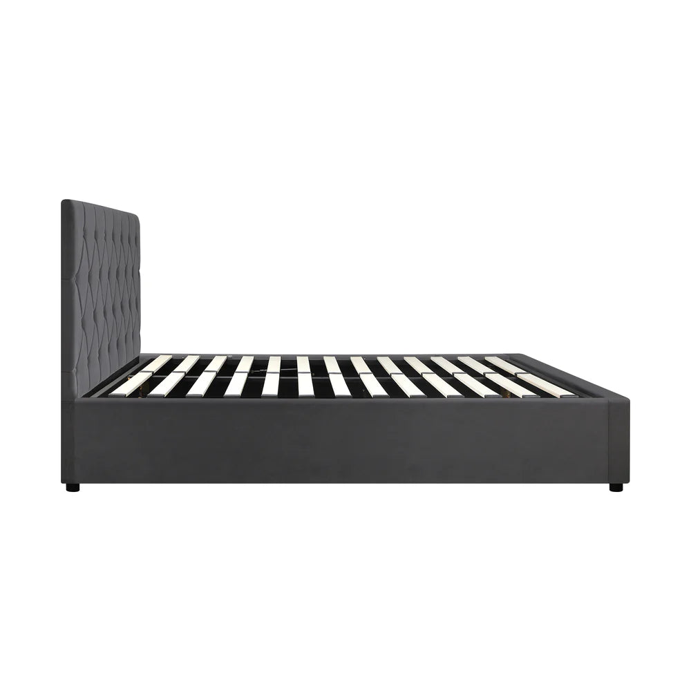 Premium Milano Grey Soft Velvet Fabric Gas Lift Storage Bed | Two In One Bed and Storage Combo Bed Frame | 5 Sizes