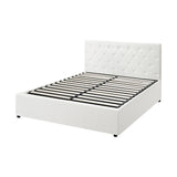 Premium Royale White PU Leather Gas Lift Storage Bed | Two In One Bed and Storage Combo Tufted Pattern