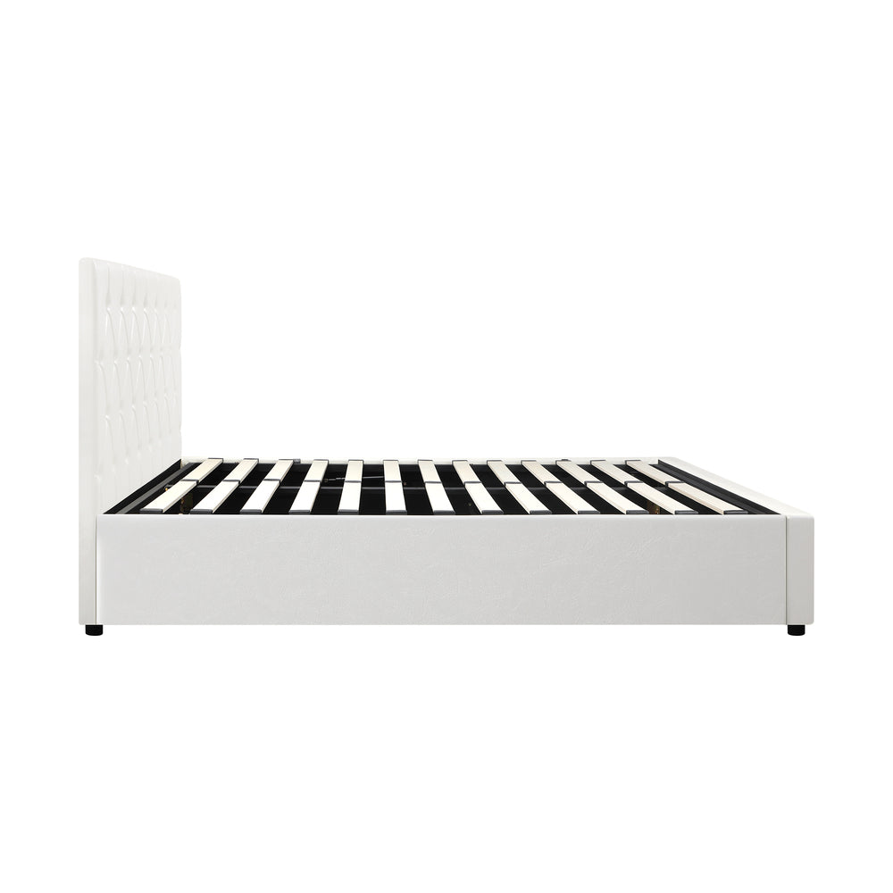 Premium Royale White PU Leather Gas Lift Storage Bed | Two In One Bed and Storage Combo Tufted Pattern