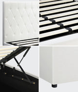 Premium Royale White PU Leather Gas Lift Storage Bed | Two In One Bed and Storage Combo Tufted Pattern