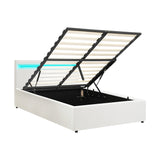 Premium Milano White PU Leather LED Gas Lift Storage Bed | Two In One White Bed Frame and Storage Combo | 4 Sizes