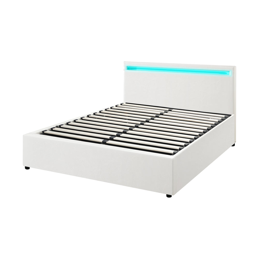 Premium Milano White PU Leather LED Gas Lift Storage Bed | Two In One White Bed Frame and Storage Combo | 4 Sizes