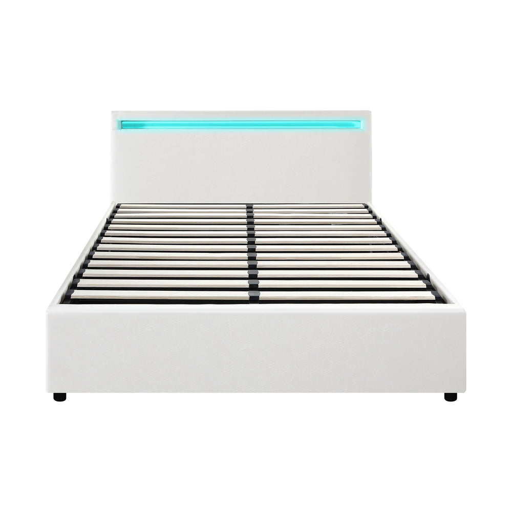 Premium Milano White PU Leather LED Gas Lift Storage Bed | Two In One White Bed Frame and Storage Combo | 4 Sizes