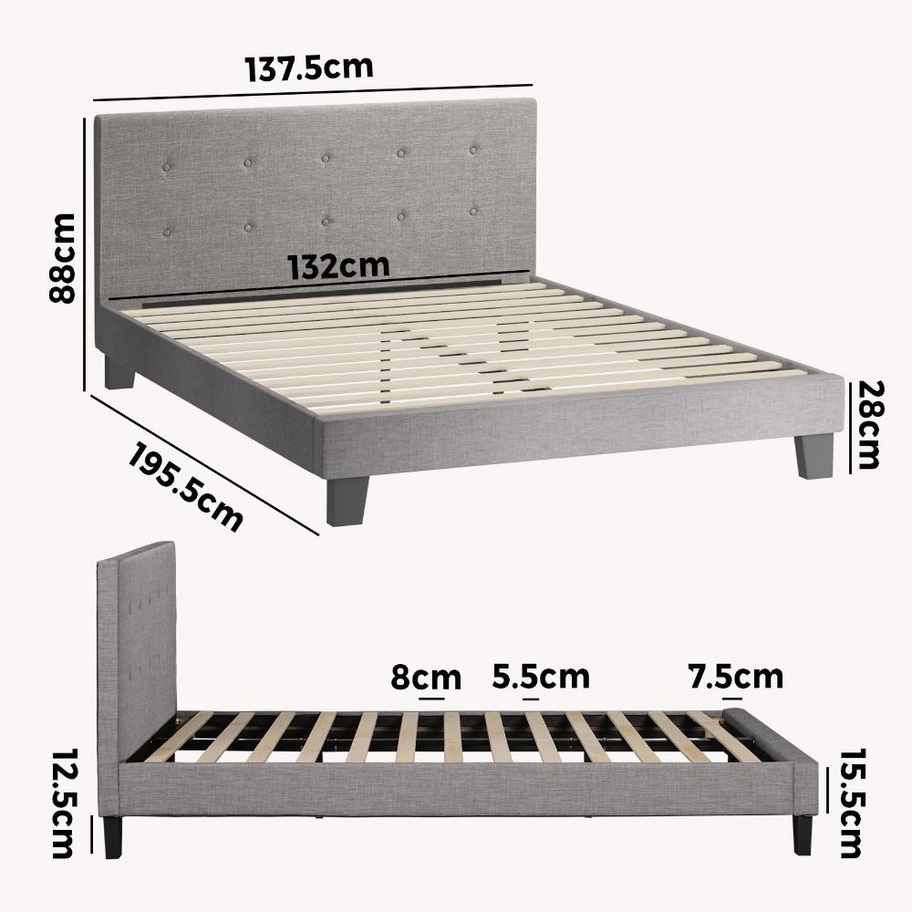 Piazzi Duomo Tuffted Grey Fabric Modern Bed | High Quality Sturdy Modern Slimline Bed Frame