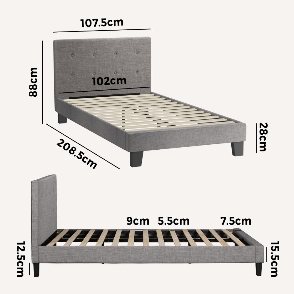 Piazzi Duomo Tuffted Grey Fabric Modern Bed | High Quality Sturdy Modern Slimline Bed Frame