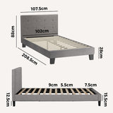 Piazzi Duomo Tuffted Grey Fabric Modern Bed | High Quality Sturdy Modern Slimline Bed Frame | 5 Sizes