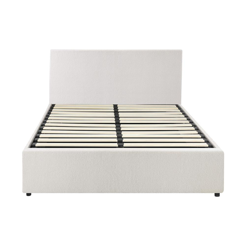 Premium Milano White Boucle Fabric Gas Lift Storage Bed | Two In One Bed and Storage Combo | 5 Sizes