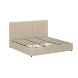 Premium Milano Beige Soft Fabric Gas Lift Storage Bed | Two In One Bed and Storage Combo Bed Frame | 4 Sizes