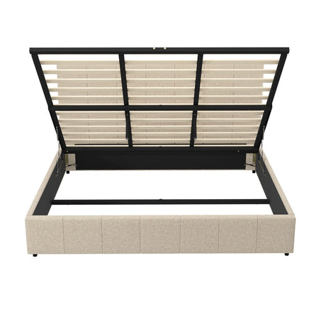 Premium Milano Beige Soft Fabric Gas Lift Storage Bed | Two In One Bed and Storage Combo Bed Frame | 4 Sizes