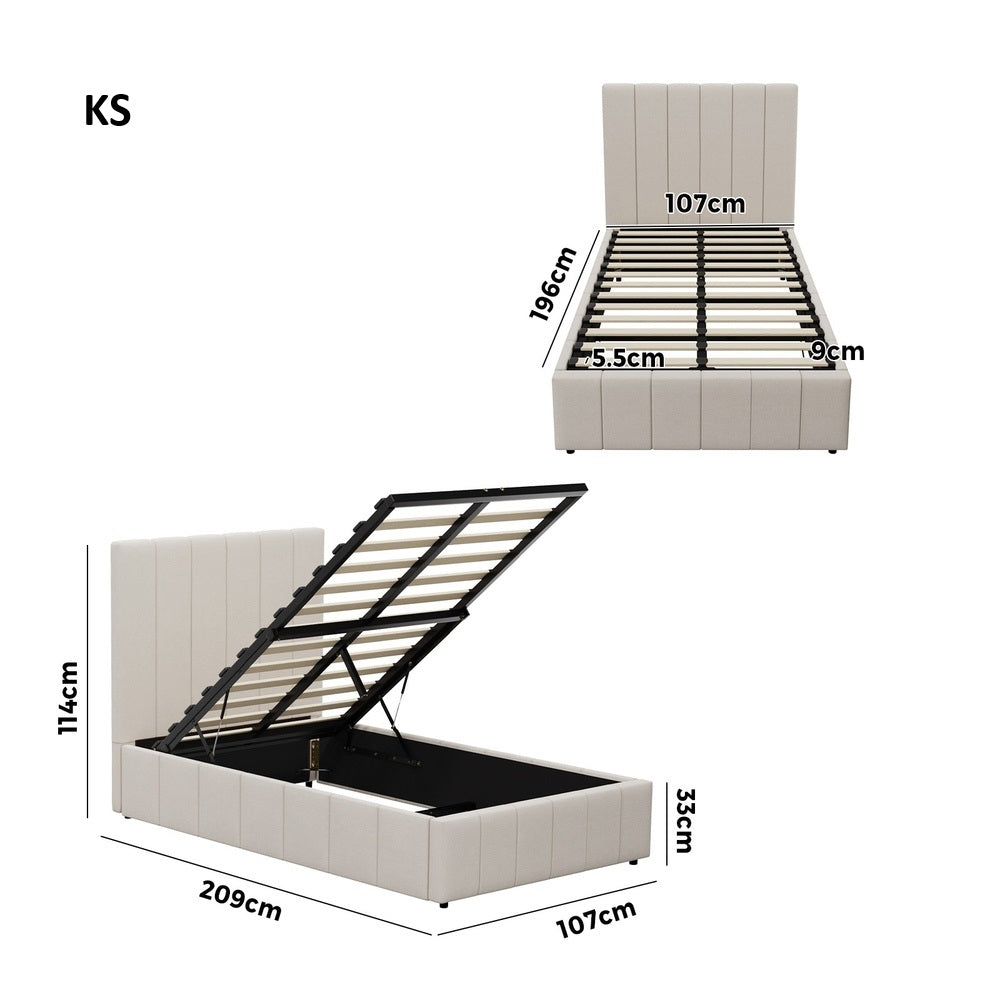 Premium Milano Beige Soft Fabric Gas Lift Storage Bed | Two In One Bed and Storage Combo Bed Frame | 4 Sizes