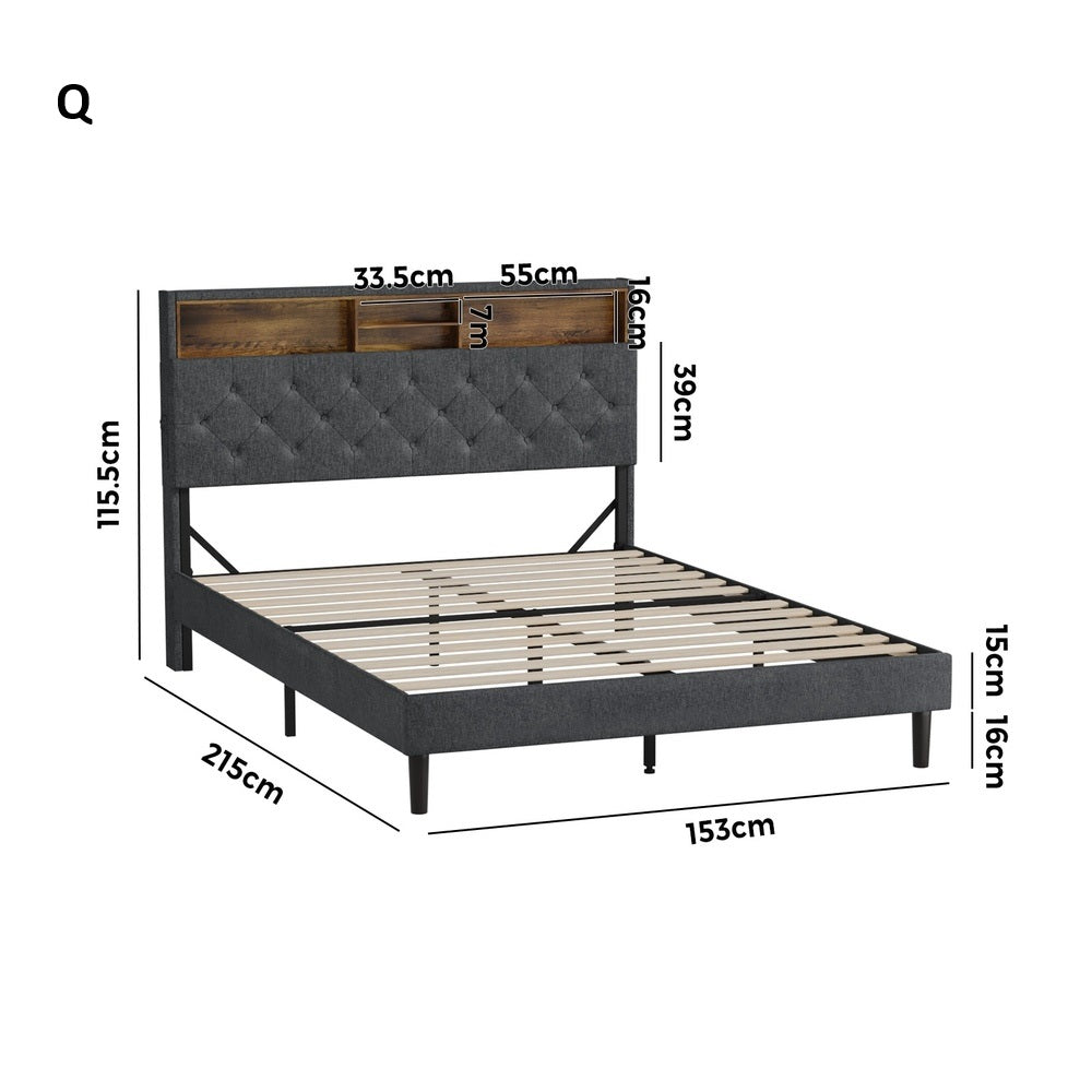 Piazzi LED Tuffted Grey Fabric Storage Bed |Modern Super Storage LED Lights Bed Frame