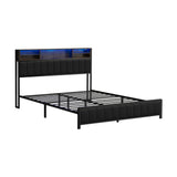 Duomo Queen LED Black PU Leather Storage Bed with USB | Multi Functional Storage LED Lights Bed Frame