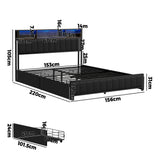 Duomo Queen LED Black PU Leather Storage Bed with USB | Multi Functional Storage LED Lights Bed Frame