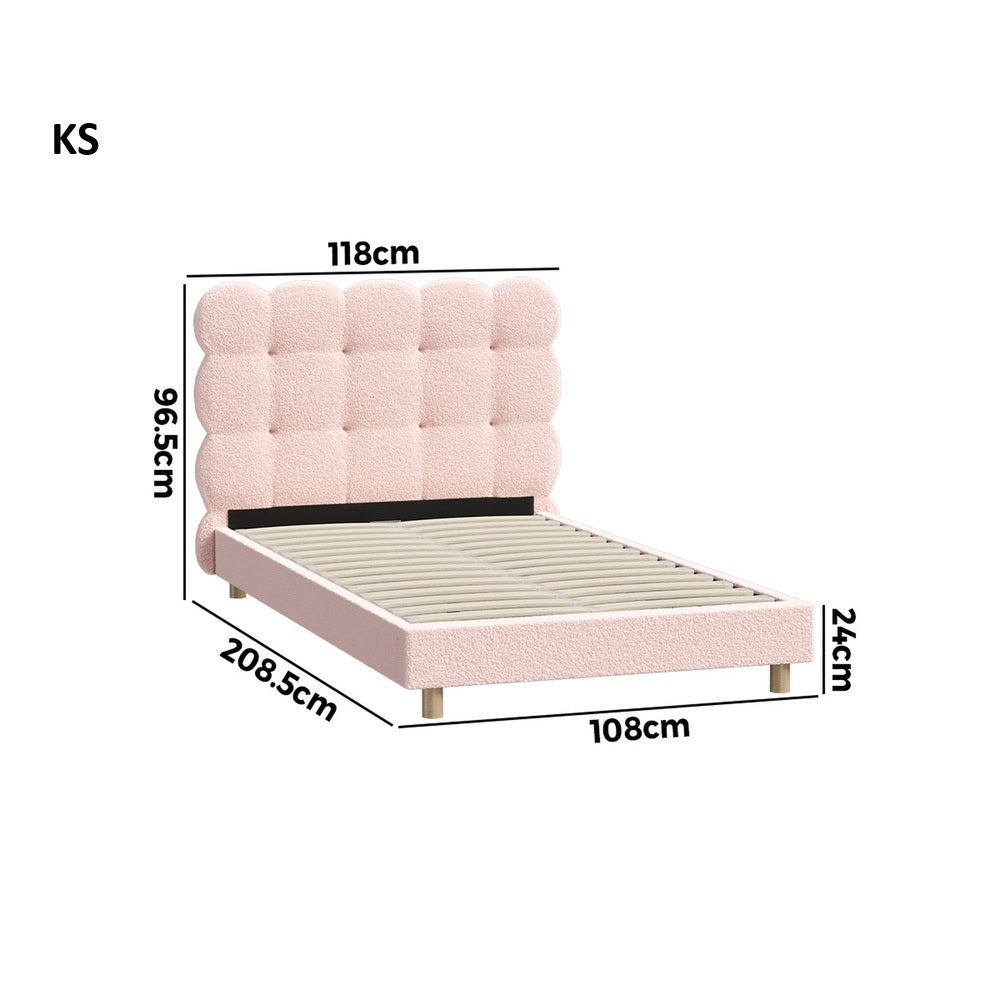 Millie Tuffted Pink Clouds Soft Boucle Fabric Bed | Cushioned Touch Pink Upholstered Boucle Bed Frame