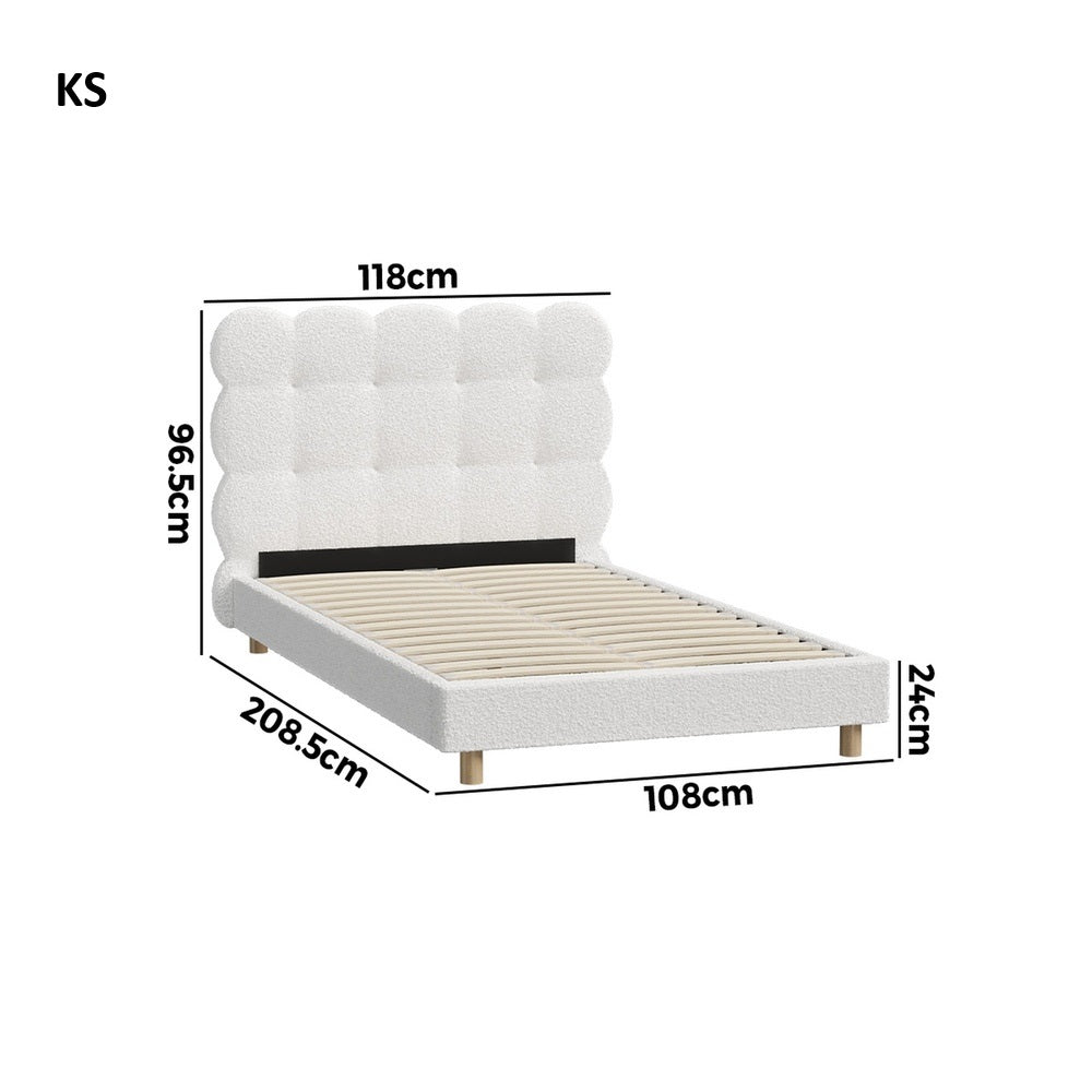 Millie Tuffted Clouds Soft Boucle Fabric White Bed | Cushioned Touch White Upholstered Boucle Bed Frame