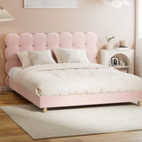 Millie Tuffted Pink Clouds Soft Boucle Fabric Bed | Cushioned Touch Pink Upholstered Boucle Bed Frame