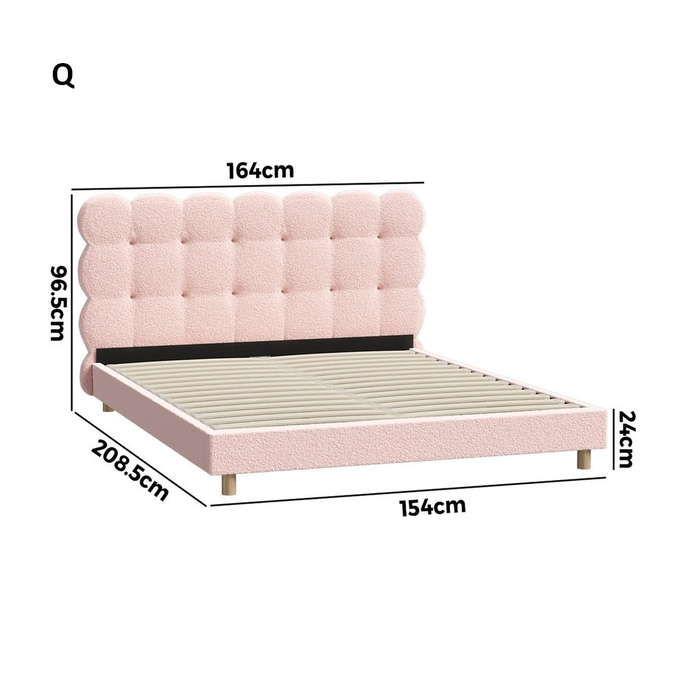 Millie Tuffted Pink Clouds Soft Boucle Fabric Bed | Cushioned Touch Pink Upholstered Boucle Bed Frame