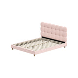 Millie Tuffted Pink Clouds Soft Boucle Fabric Bed | Cushioned Touch Pink Upholstered Boucle Bed Frame