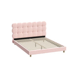 Millie Tuffted Pink Clouds Soft Boucle Fabric Bed | Cushioned Touch Pink Upholstered Boucle Bed Frame