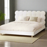 Millie Tuffted Clouds Soft Boucle Fabric White Bed | Cushioned Touch White Upholstered Boucle Bed Frame