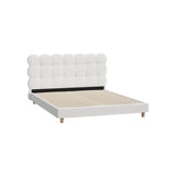 Millie Tuffted Clouds Soft Boucle Fabric White Bed | Cushioned Touch White Upholstered Boucle Bed Frame