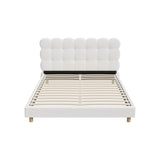 Millie Tuffted Clouds Soft Boucle Fabric White Bed | Cushioned Touch White Upholstered Boucle Bed Frame