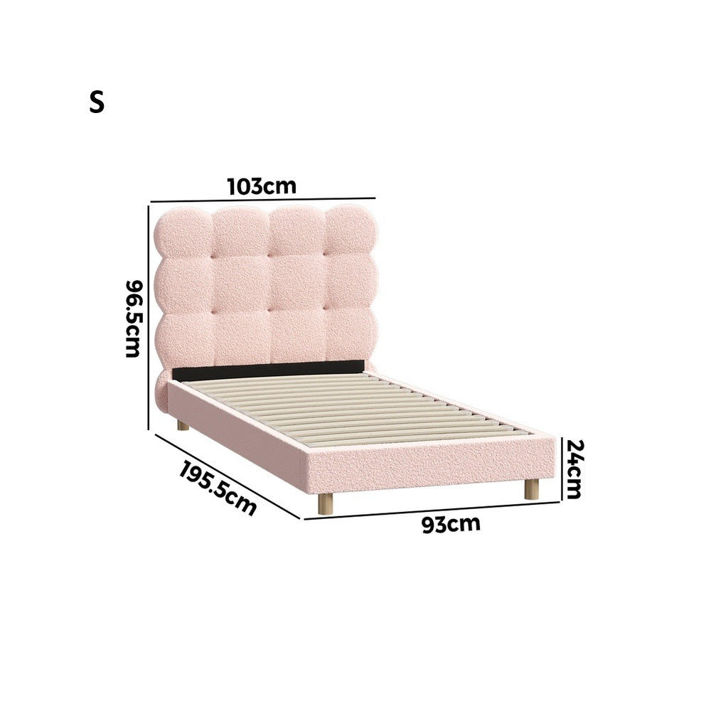 Millie Tuffted Pink Clouds Soft Boucle Fabric Bed | Cushioned Touch Pink Upholstered Boucle Bed Frame