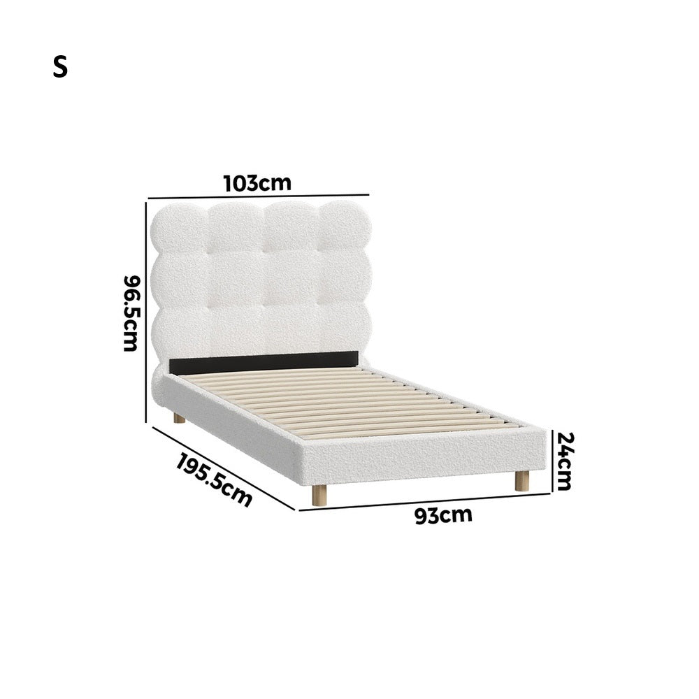 Millie Tuffted Clouds Soft Boucle Fabric White Bed | Cushioned Touch White Upholstered Boucle Bed Frame