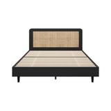 Abruzzi Nero Genuine Rattan Wooden Bed | Modern Elegant Wooden Bed Frame Rattan Headboard