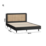 Abruzzi Nero Genuine Rattan Wooden Bed | Modern Elegant Wooden Bed Frame Rattan Headboard