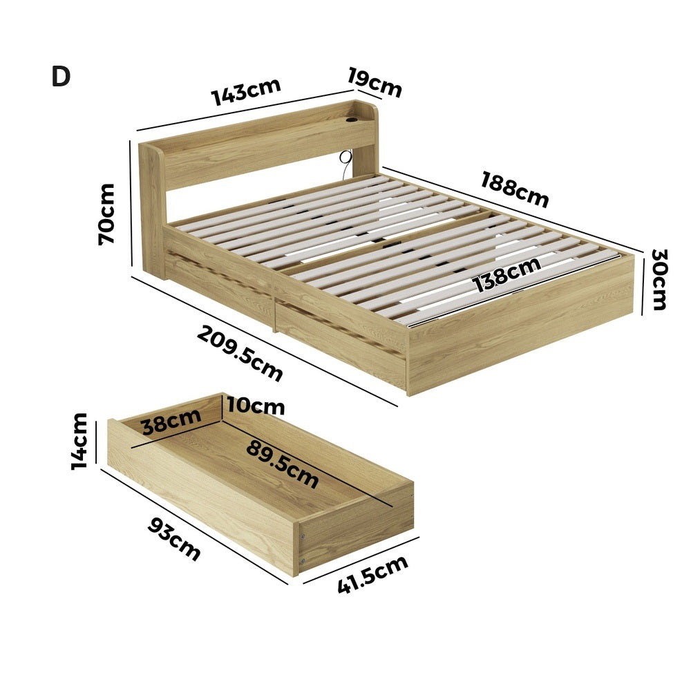 Sorrento 2 Drawer Wooden Storage Bed and 2 Charging Ports | Multi Storage Wood Bed Frame with USB Chargers | 5 Sizes